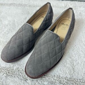 Ara Katrice Quilted Suede Loafer Gray Size 7 Slip On Round Toe